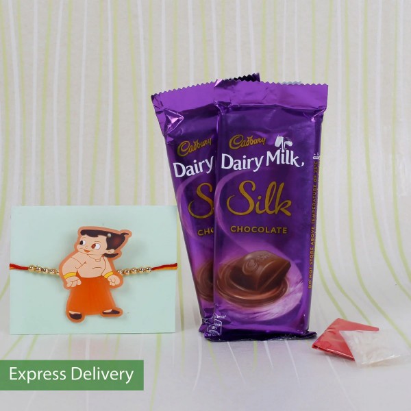 Kids Chota Bheem Rakhi With Silk Chocolates Kids Chota Bheem Rakhi With Silk Chocolates