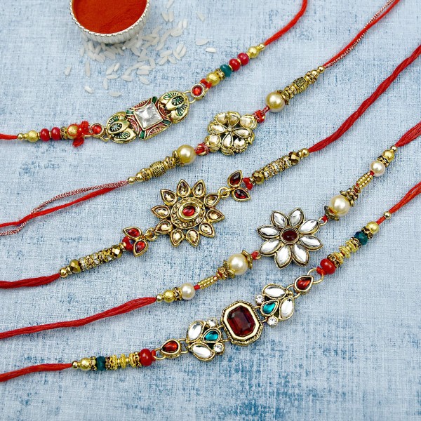 Set of 5 Kundan Designer Rakhis Set of 5 Kundan Designer Rakhis